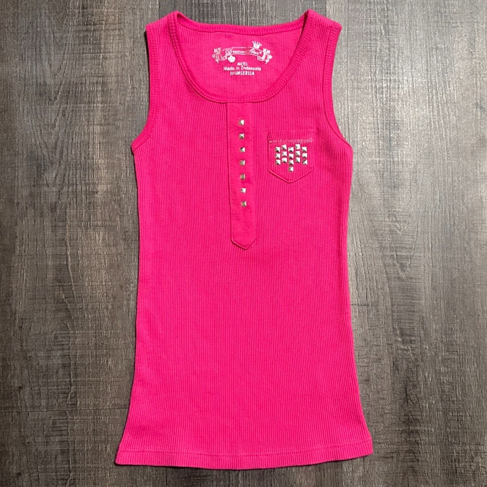 💞 New Little Girls Size 5 Magenta Pink Ribbed & Studded Tank Top Shirt